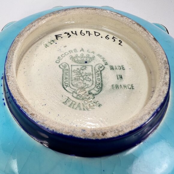 Vtg Emaux de Longwy Ceramic Pottery Blue Enameled Cloisonne Bowl France 30s - Picture 10 of 16